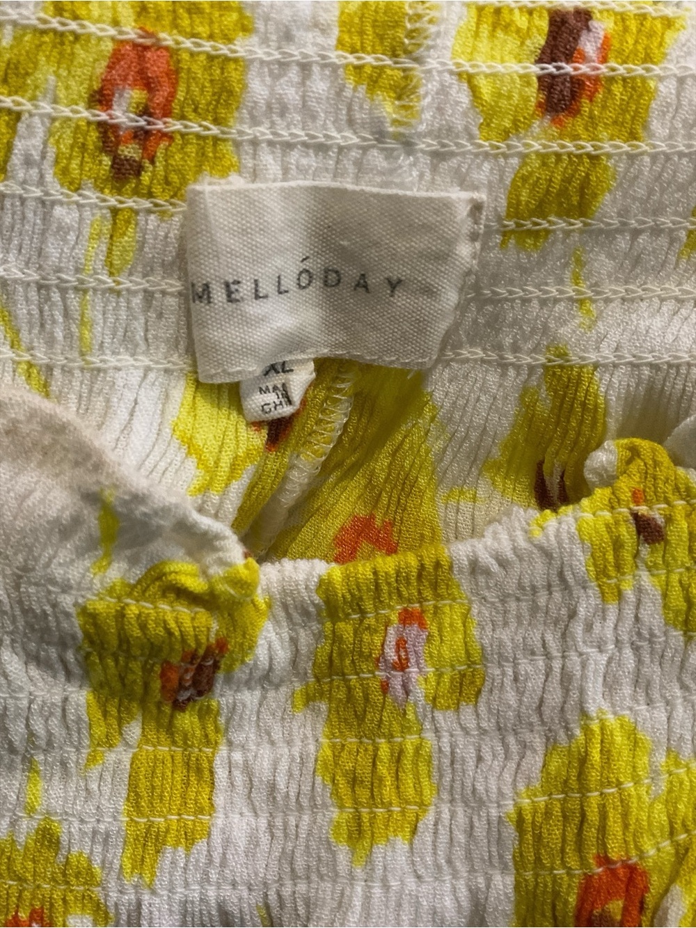 Melloday Floral Off-the-Shoulder Peasant Blouse XL White Yellow Rayon Boho A26 - Picture 4 of 5